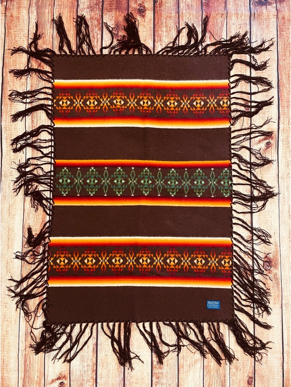 Vintage Pendleton Brown Wool Fringed Shawl Blanket Dewey Trading Co. 45" x 30"